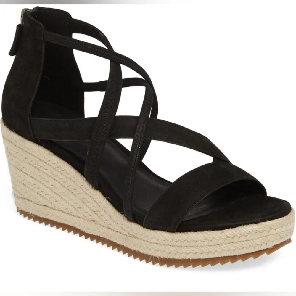 EILEEN FISHER Wanda Tumbled Nubuck Leather Espadrille Wedge Zip Back SAndal